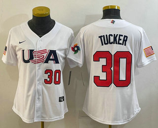 Womens USA Baseball #30 Kyle Tucker Number 2023 White World Classic Stitched Jerseys